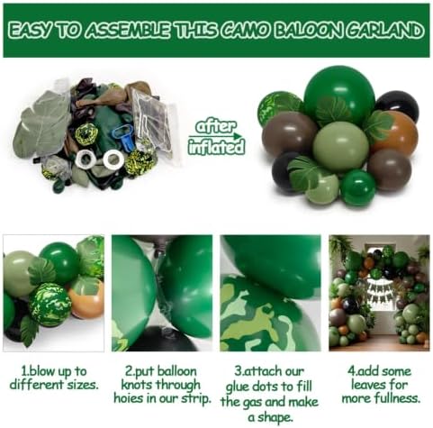 Camo Balloon Arch Garland Kit with Banner Leaves, 115PCS Double Stuffed - Image 4