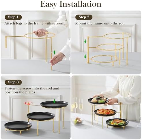 MALACASA Round 3 Tier Serving Tray, 10 Inch Black Porcelain Dessert Stand - Image 3