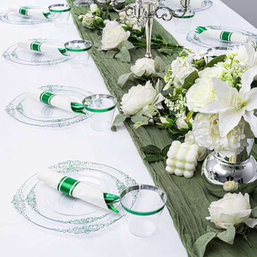 Hioasis 175 Pcs Clear Green Plates for Party - Image 4