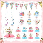 257 Pcs Tea Party Supplies Floral Paper Tea Party Decor, Green - Image 2