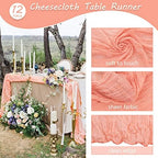 35x157 Inch Peach Coral Cheesecloth Table Runner Boho Wedding Party Decor - Image 4