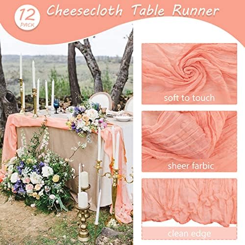 35x157 Inch Peach Coral Cheesecloth Table Runner Boho Wedding Party Decor - Image 4
