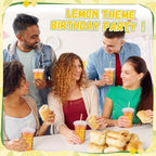 Funnymoom 50 Sets 20 oz Lemonade Plastic Cups with Lids and Paper Straws - Image 5
