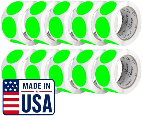 Perco Neon Green Perforated Round Circle Dot Sticker 2-Inch Labels — 10 Rolls, 5,000 Stickers - in Stock, Ready & Promo Labels, High Visibility, Strong Adhesive—Made in USA by Perco