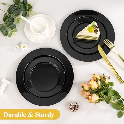 Goodluck 200PCS Black Plastic Plates, Heavy Duty Disposable Black Plates - Image 4