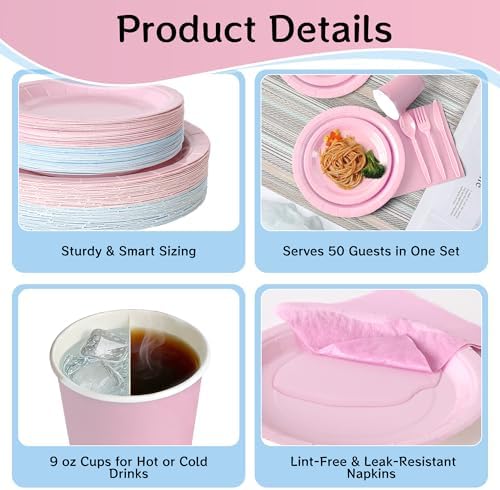 350 Pcs Gender Reveal Disposable Tableware Set for 50 Guests - Image 6