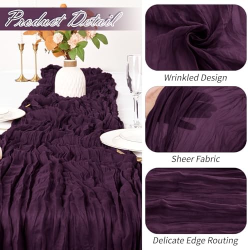 15 Pack Dark Purple Cheesecloth Table Runner 17 x 108 inch Cheese Cloth Table Runners 9ft Blue Table Runner Rustic Romantic Sheer Gauze Runner for Wedding Party Baby Shower Table Decoration - Image 3