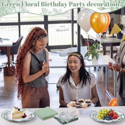 Funnymoom 200 Pcs Sage Green Floral Party Decorations Paper Plates Serve 50 - Image 4