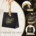 Feifeiya 30 Pcs Thank You Gift Bags with Ribbon Handles 7.87 x 3.54 x 7.09 Inch Paper Candy Gift Bags with Gold Foil Printed for Appreciation Birthday Wedding Bridal Baby Shower Party Favors(Black) - Image 3
