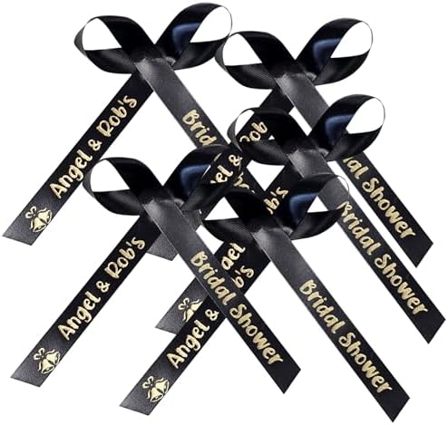 25 Personalized Ribbons Assesmbled Bows Custom Bridal Shower Favor Party Favors Wedding Bridesmaid Memorial Ribbons Funeral Baby Invitations Mis XV años Quinceanera (Black Ribbon) - Image 4