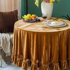 GLORY SEASON Velvet Tablecloth Luxurious Solid Round Table Cloth,Oblong Retro Farmhouse Ruffle Tablecloths Washable Table Cover for Party Wedding Baby Shower Kitchen Dinning Tabletop Decoration - Image 2
