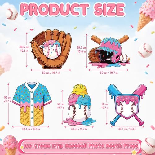 5Pcs Ice Cream Drip Baseball Party Decoration Sports Photo Props - Image 2