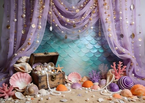 12x6ft Under The Sea Mermaid Backdrop Starfish Corala Pearl Background Ocean Princess Birthday Party Decorations Banner Baby Shower Wedding Portrait Photography Booth Props by XMJJKUF
