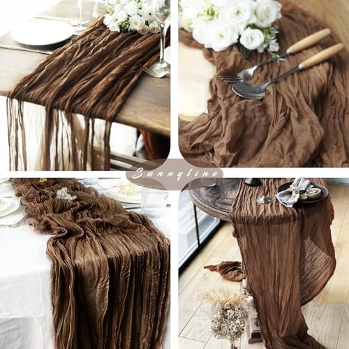 12 Pcs Cheesecloth Table Runner 10FT Brown Runner for Tables Gauze Fabric 35 x 120 Inches Long Boho Table Runner Decor Rustic Sheer Runner for Wedding Birthday Bridal Shower Party (Brown) - Image 6