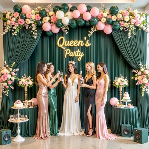 10x10 Hunter Green Backdrop Curtain for Parties Wrinkle Free Dark Green Photo Curtains Backdrop Drapes Fabric Decoration for Baby Shower Birthday Party Photography 5ft x 10ft,2 Panels - Image 2