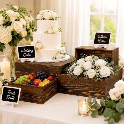 4 Pack Wooden Buffet Risers Cupcake Stand Buffet Display with Mini Signs - Image 4