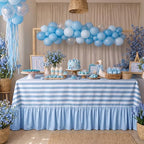 Moukeren 120"x60" Ruffled Tablecloth Table Cover, Blue and White, Striped by Moukeren