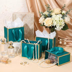 Yeaqee 50 Pcs Mini Metallic Paper Gift Bags with Handle, Turquoise, Gold - Image 5