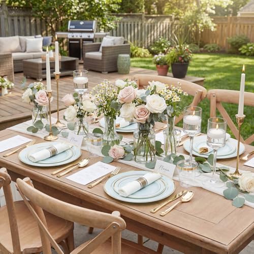 WDF Partyware 175PCS Sage Green Plastic Plates - Heavy Duty Green Plates Disposable - 25Guests Plastic Dinnerware with Rolled Napkins for Birthday/Baby Shower - Image 6