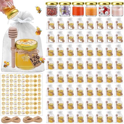 Aliggbent 126 Pack Mini Honey Jars 1.5 oz Round Glass Dippers with Labels by AliggbentGoodChoice