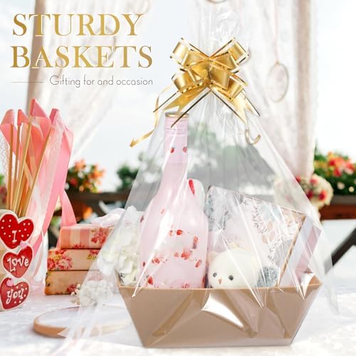 Thenshop 44 Pcs Empty Gift Basket Bulk,Basket Gifts, Khaki, Solid - Image 5