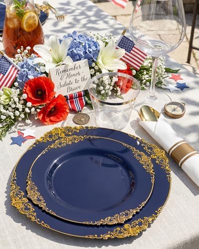 Nervure 350Pcs Blue Plastic Plates, Disposable Dinnerware Set for 50 Guests - Image 6