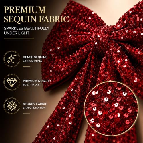 PartyPosh Oversized Deep Wine Red Velvet Sequin Bow 51"x25" - Image 3