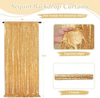 Gold Sequin Backdrop Curtain 2 Pcs 5FTx10FT Panels Stage Background for Wedding Party Drapes Decorations - Image 3
