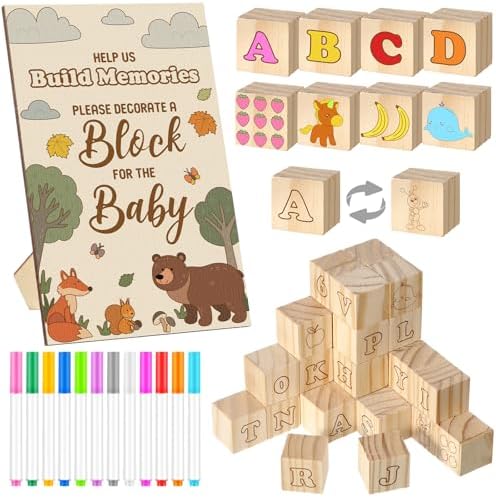 Watersay 53 Pcs Baby Shower Games Wooden ABC Letter Blocks DIY Kit, Animal by Unknown
