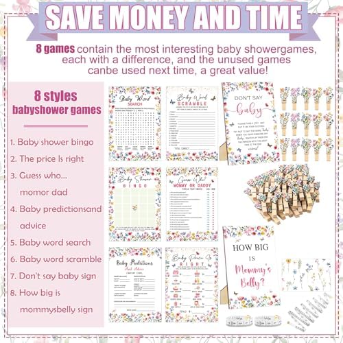 Funnymoom 426 Pcs Baby Shower Games Wildflower Girl, 8 Game Activities - Image 5