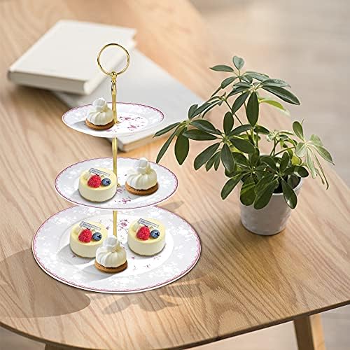 fanquare 3 Tier Pink Rose Porcelain Round Cupcake Stand - Image 5