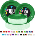 Party Solids Exquisite Emerald Green Paper Plates Disposable Heavy Duty 200 Pcs - 100-7" & 100-9" Emerald Green Disposable Plates for Party Heavy Duty 350 GSM for Birthday Supplies by PartySolids