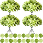 100 Pcs Faux Green Mix Hydrangea Artificial Flowers Bulk, Fake Silk Hydrangea Flowers Heads with Stems for Wedding Decorations Garden Party Baby Shower Porch Home Decor Table Centerpieces by Cherica