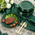 YOUBET 125PCS Green Plastic Plates with Gold Rim for Party Wedding - Image 4