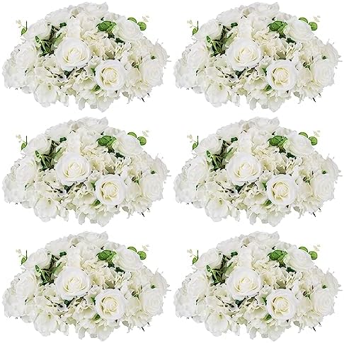 White Flowers Balls for Centerpieces: 15.7in Diam, 6 Pcs by CreatedforWeddingsandHome