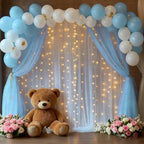 10x10ft Baby Blue Tulle Backdrop Curtain with Lights String for Parites, Sheer Photo Backdrop Curtain Drapes for Wedding Baby Shower Bridal Shower Birthday Party Photo Shoot Decorations - Image 3