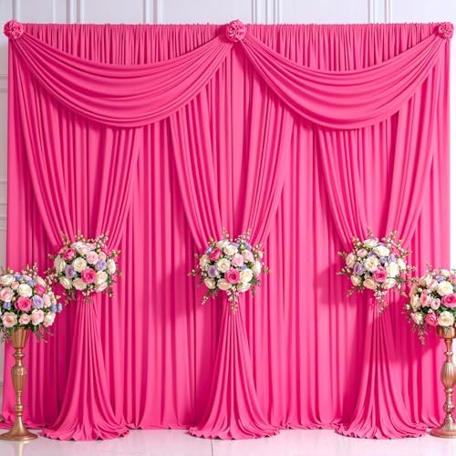 50x10FT Backdrop Curtains with Rod Pockets - Wrinkle Free Photo Stage Backdrop 10 Panels Curtains Drapes for Photography Wedding Party Baby Shower Decorations (Hot Pink) by Unknown