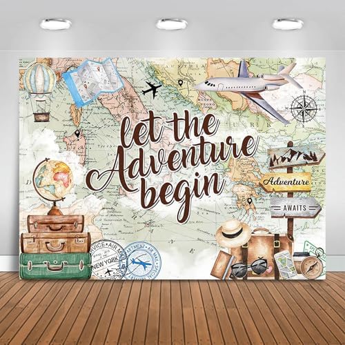 Adventure Awaits Backdrop 8x6ft Let The Adventure Begin Baby Shower Party Decorations Background World Map Travel Themed Banner Photo Booth Props by Fitumiw