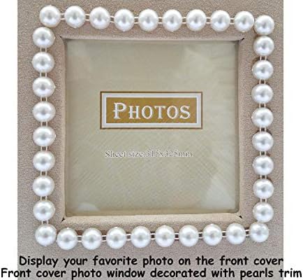 higher volume capacity XL magnetic page wedding album. 80 pages, 4x6, 5x7, 8x10, 8x12 photos, gift box. Fabric pearls and white lace wedding album, personalizable - Image 2