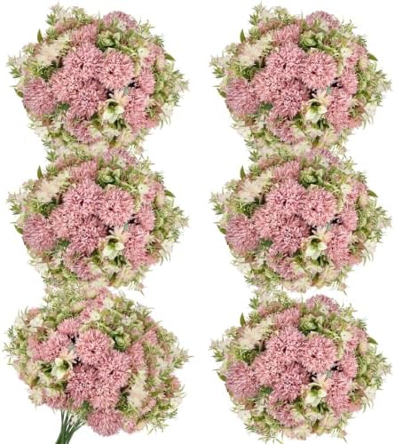 Dusty Pink Artificial Flowers 6 Bundles Silk Floral with Stems by TOBILU