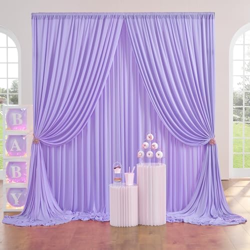 20ft×10ft Wrinkle Free Lavender Backdrop Curtain for Party, 4 Panels 5×10ft Soft Silky Polyester Light Purple Lilac Photo Backdrop Drapes for Birthday Baby Shower Mother‘s Day Wedding Photography - Image 2