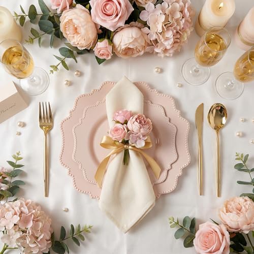 COLOSUS 60 PCS Pink Disposable Plastic Plates, Fancy Beaded Party Plates. - Image 4