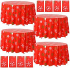 Ganeen 12 Pcs Round Snowflake Tablecloth 84 Inch Red Plastic Party Cover by Ganeen