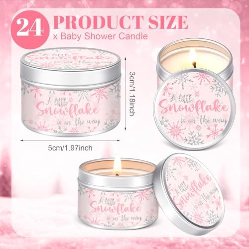 MTLEE 24 Pcs Baby Shower Candle, Snowflakes, Pink, 1.2 oz - Image 2