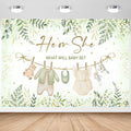Avezano Greenery Gender Reveal Backdrop Banner Watercolor Boy or Girl Clothes He or She What Will Baby Be Gender Reveal Decorations Green Leaves Gold Dots Neutral Baby Shower Banner (8x6ft) by AVEZANO