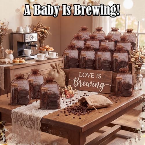 Leelosp 24 Sets Love Is Brewing Bridal Shower Favors for Guests Coffee Themed Party Favors with Mini Glass Jars Coffee Bean Soap Thank You Cards Organza Gift Bags for Bachelorette Wedding Decoration - Image 5
