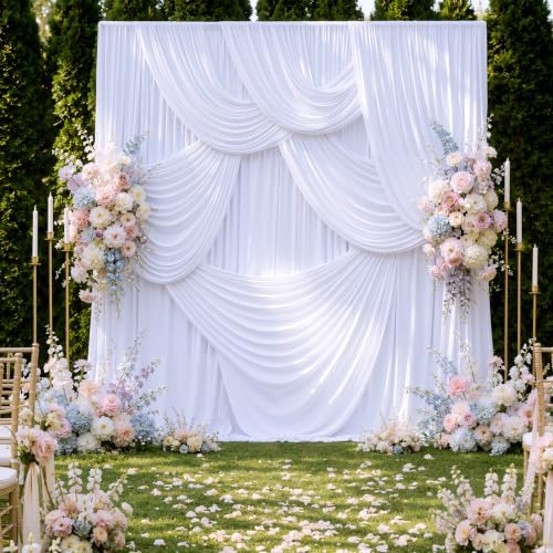 20×10 White Backdrop Curtains for Wedding Party Decorations Wrinkle Free by LeegleriTableSkirt
