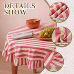 Tudomro Striped Tablecloth, Round, Cedar Rose, Cream, 60'' X 60'' - Image 3