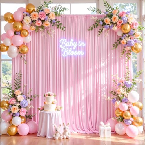 30x10ft Pink Backdrop Curtain for Baby Shower Parties Wrinkle Free Fabric Backdrop Curtain Wedding Photo Backdrop Drapes for Girls Birthday Party Gender Reveal Photography Back Drop 6 Panels 5x10FT - Image 2