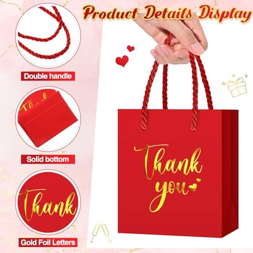 Honoson 60 Pcs Mini Thank You Gift Bag with Handle Bulk,Red - Image 3